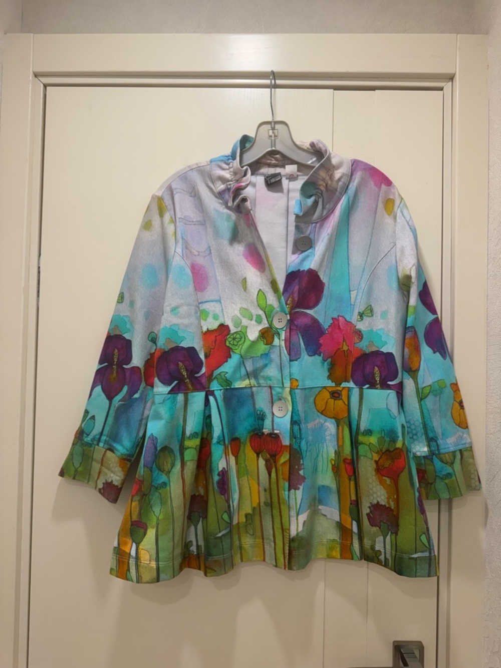 Multicolor Floral Ruffle Collar Tunic Jacket - Picture 2 of 6